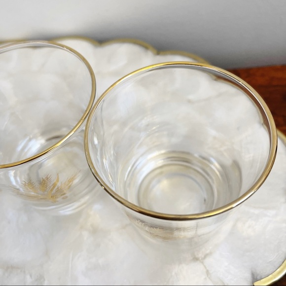 MCM Gilt Gold Trim Wheat Glass Tumblers Bar Cart Bar Drinking Glasses 3 1/4” - Picture 16 of 16